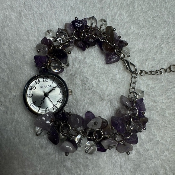Strada Women's Watch with Silver Dial and Purple Stone Bracelet - Picture 1 of 6